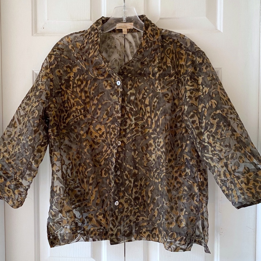 Choices Womens Brown Sheer Chiffon Blouse Small
